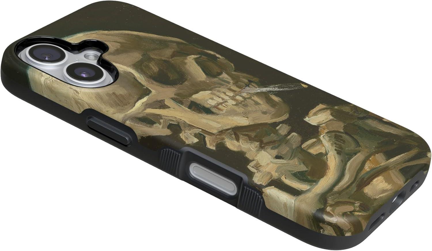 imageCasely iPhone 17 Case Into The Wild White Snow Leopard Bold Protective Design Compatible with MagSafeVan Gogh Skull of a Skeleton with Burning Cig