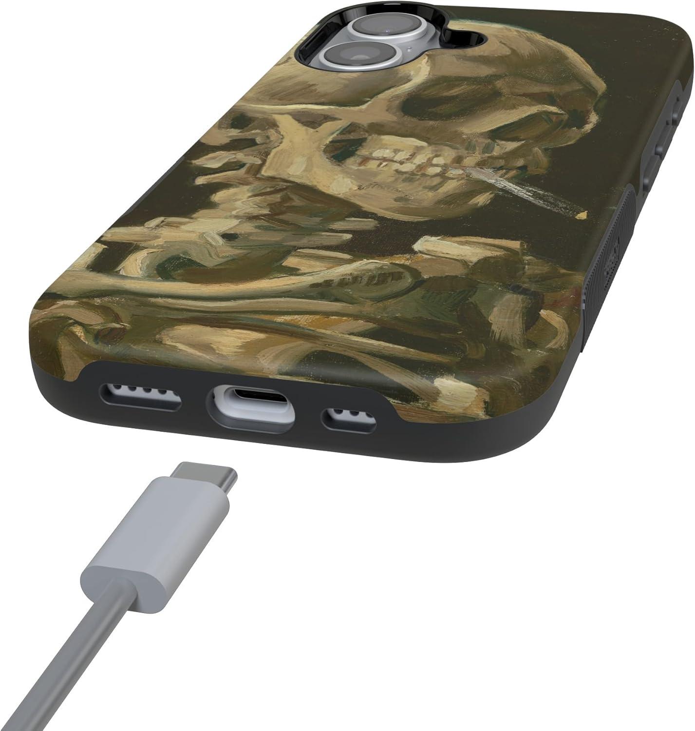 imageCasely iPhone 17 Case Into The Wild White Snow Leopard Bold Protective Design Compatible with MagSafeVan Gogh Skull of a Skeleton with Burning Cig