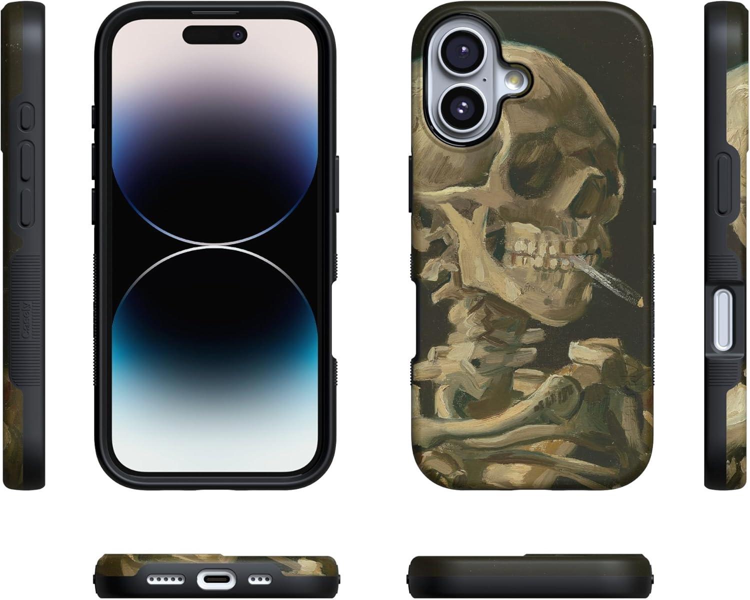 imageCasely iPhone 17 Case Into The Wild White Snow Leopard Bold Protective Design Compatible with MagSafeVan Gogh Skull of a Skeleton with Burning Cig