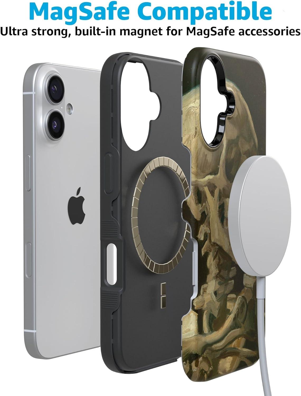 imageCasely iPhone 17 Case Into The Wild White Snow Leopard Bold Protective Design Compatible with MagSafeVan Gogh Skull of a Skeleton with Burning Cig