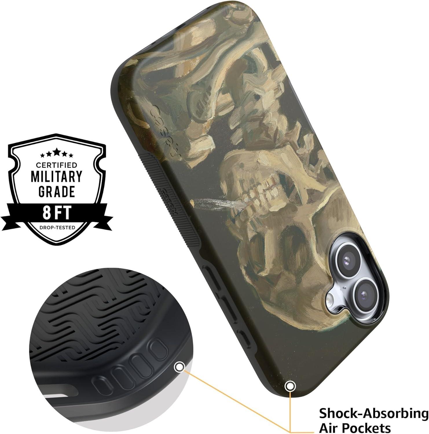 imageCasely iPhone 17 Case Into The Wild White Snow Leopard Bold Protective Design Compatible with MagSafeVan Gogh Skull of a Skeleton with Burning Cig