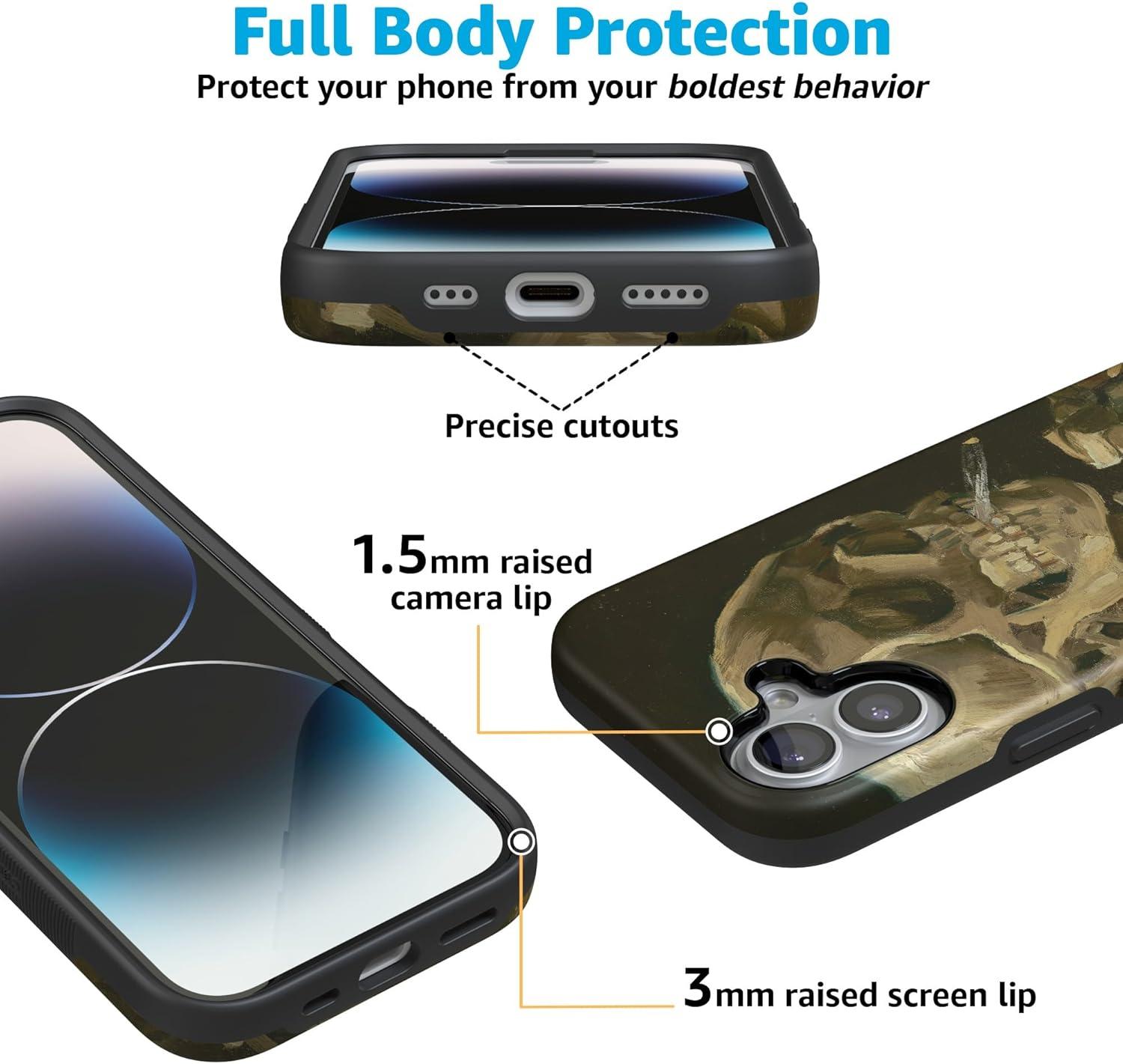 imageCasely iPhone 17 Case Into The Wild White Snow Leopard Bold Protective Design Compatible with MagSafeVan Gogh Skull of a Skeleton with Burning Cig