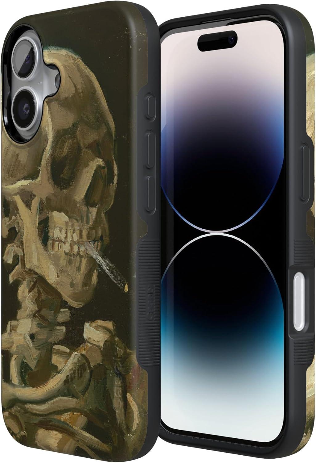 imageCasely iPhone 17 Case Into The Wild White Snow Leopard Bold Protective Design Compatible with MagSafeVan Gogh Skull of a Skeleton with Burning Cig