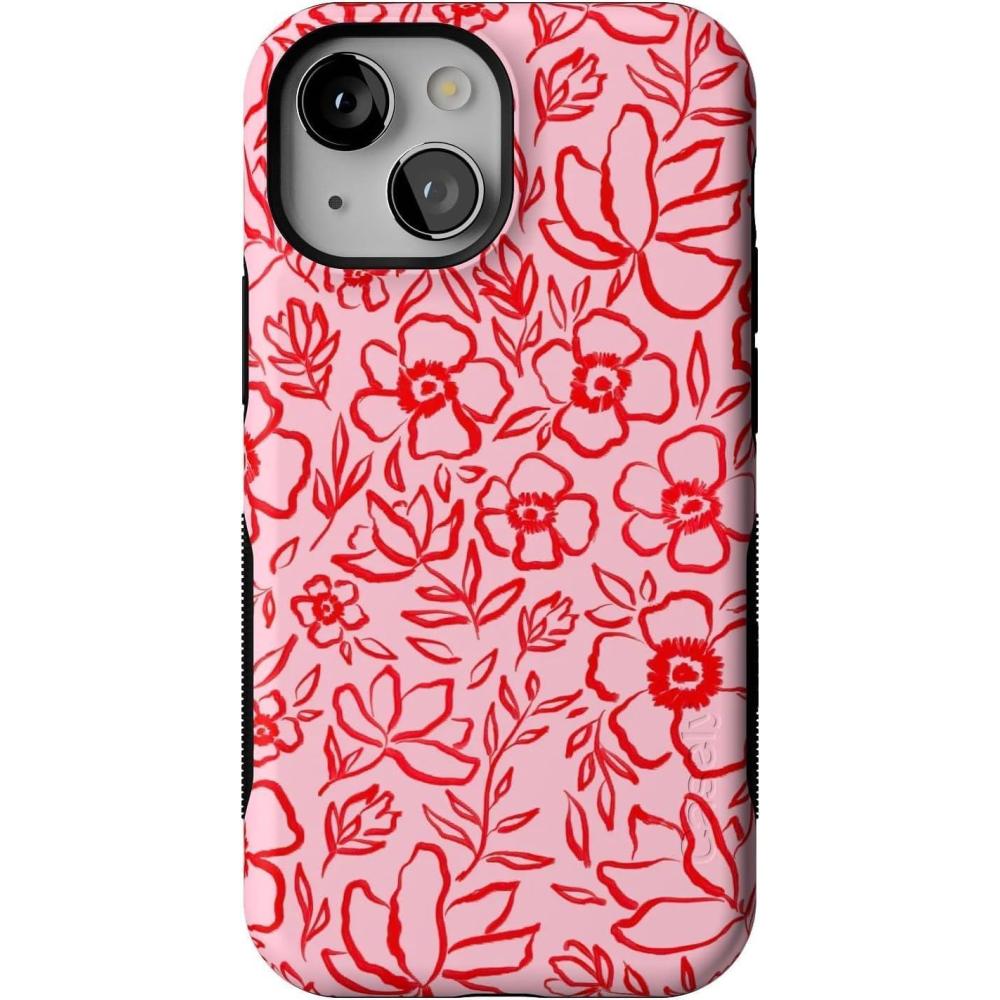 imageCasely iPhone 13 Mini Case  Pura Vida  Oasis  Bold Protective Design  Compatible with MagSafeBlush Garden  Floral Doodle