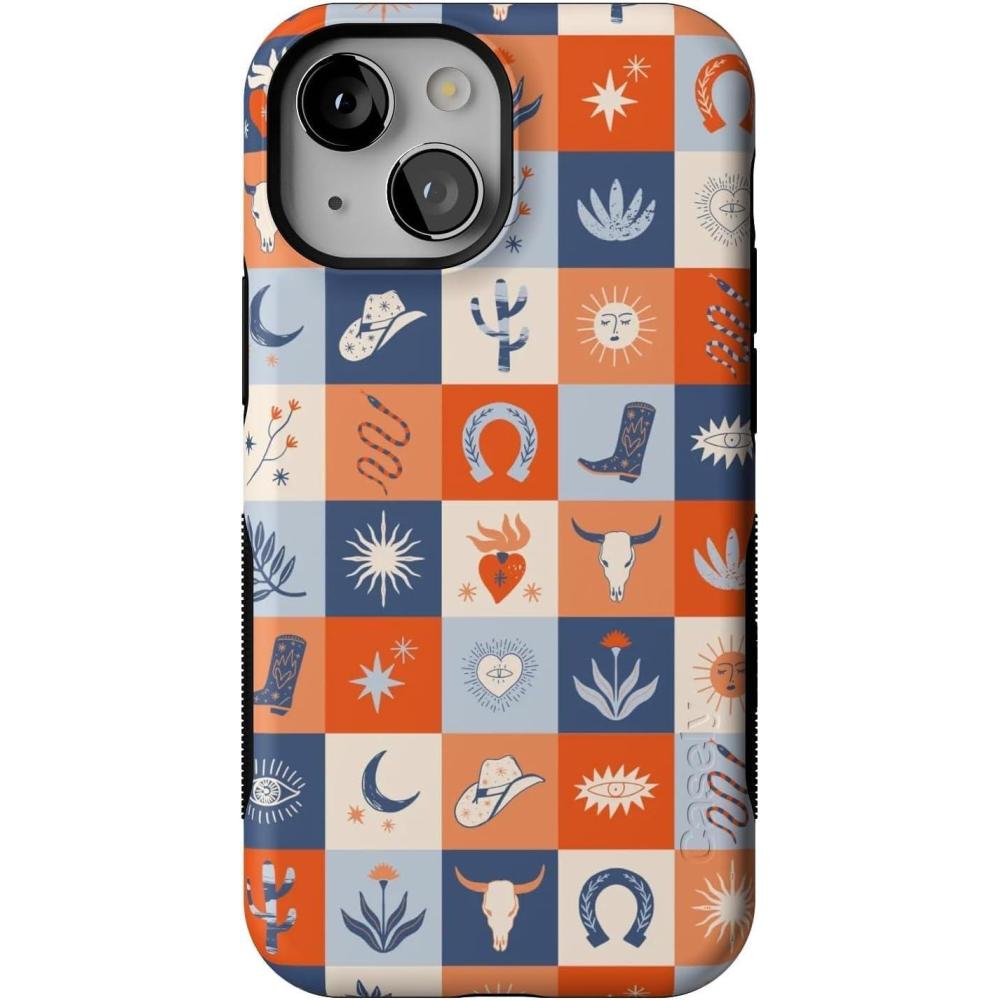 imageCasely iPhone 13 Mini Case  Pura Vida  Oasis  Bold Protective Design  Compatible with MagSafeDirt Road Chic  Western Squares