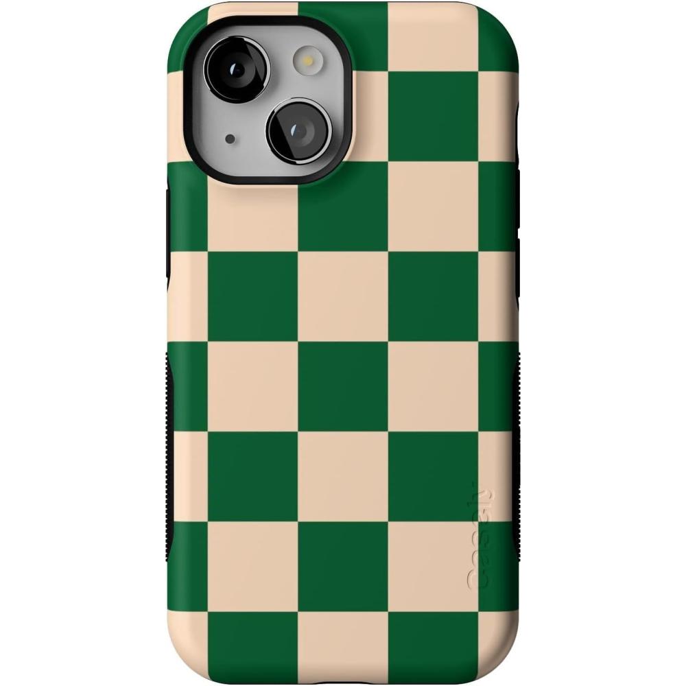 imageCasely iPhone 13 Mini Case  Pura Vida  Oasis  Bold Protective Design  Compatible with MagSafeFit Check  Green Checkerboard