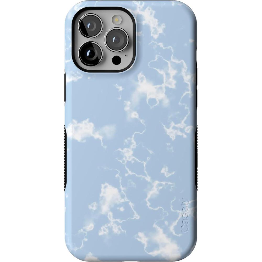 imageCasely iPhone 13 Pro Max Case  Falling for You  Plum Floral  Bold Protective Design  Compatible with MagSafeLight Blue Skies Marble Clouds