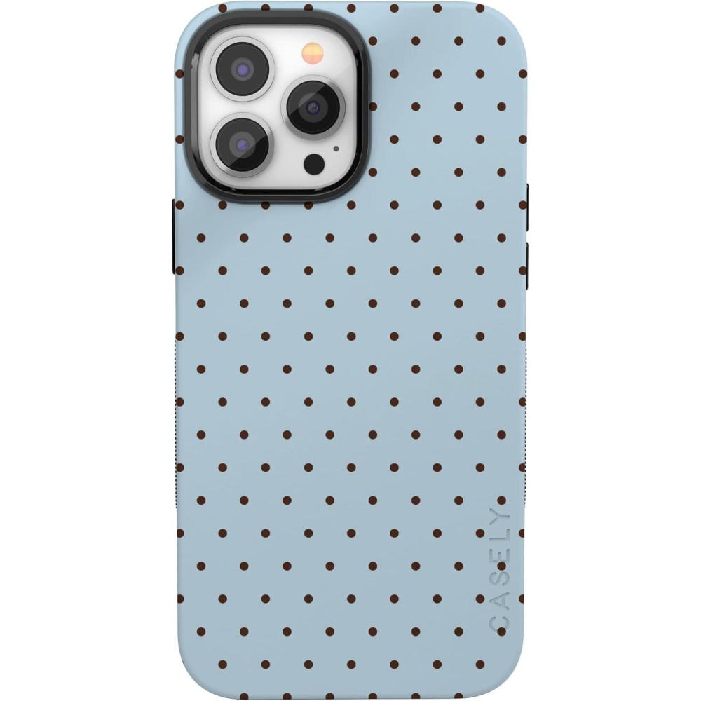 imageCasely iPhone 13 Pro Max Case  Falling for You  Plum Floral  Bold Protective Design  Compatible with MagSafeOn the Dot  Blue Polka Dot