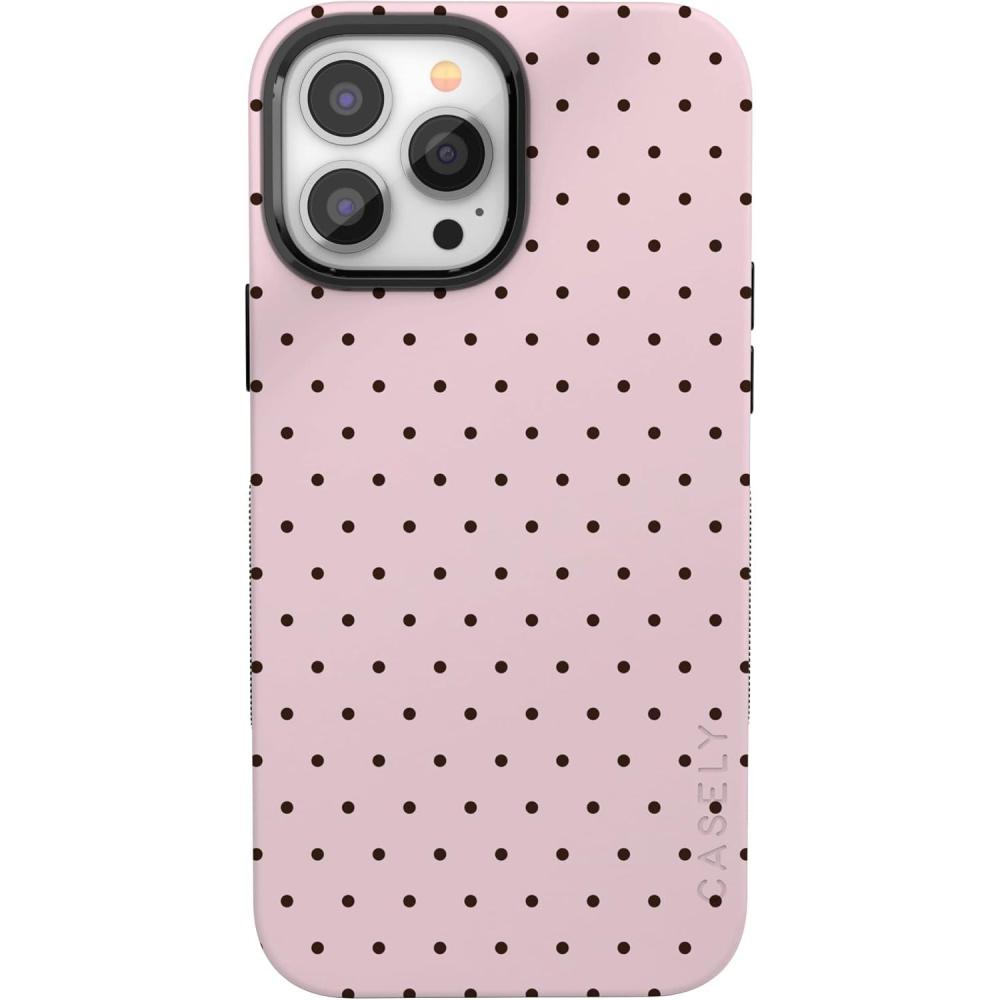 imageCasely iPhone 13 Pro Max Case  Falling for You  Plum Floral  Bold Protective Design  Compatible with MagSafeOn the Dot  Pink Polka Dot