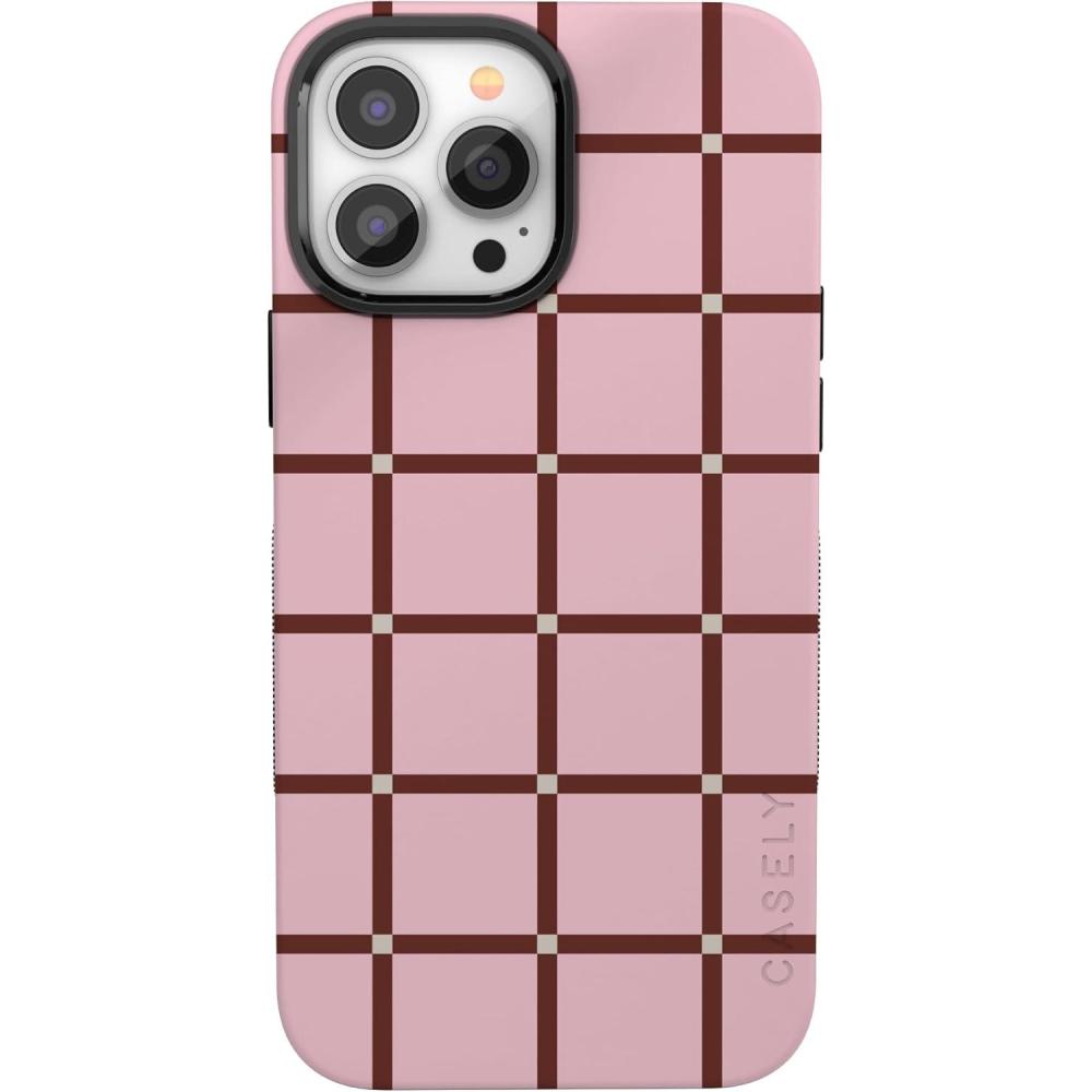 imageCasely iPhone 13 Pro Max Case  Falling for You  Plum Floral  Bold Protective Design  Compatible with MagSafeUptown Gridlock  Pink Checkerboard