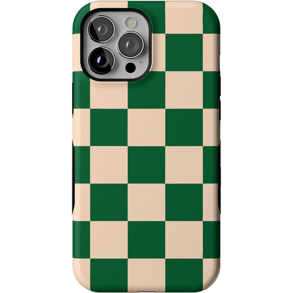 imageCasely iPhone 13 Pro Max Case  Poppy Meadows  Pastel Floral  Bold Protective Design  Compatible with MagSafeFit Check  Green Checkerboard