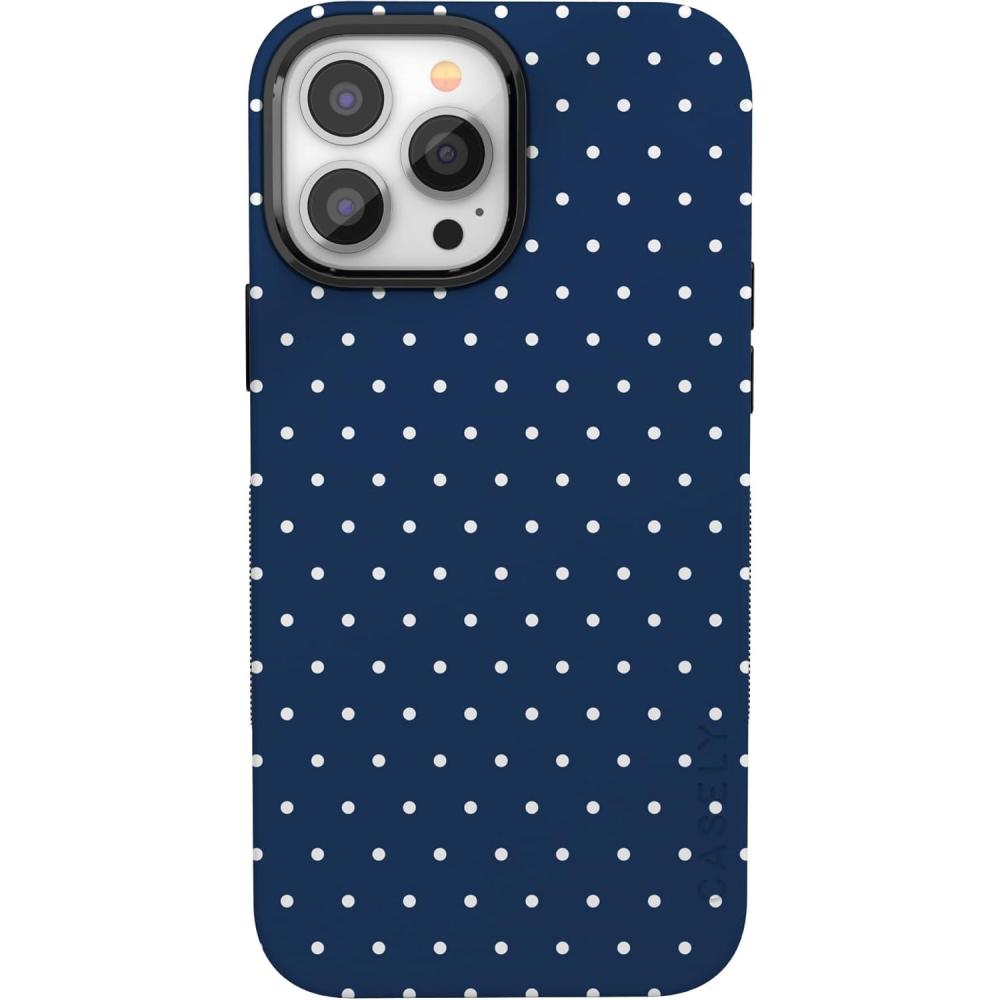 imageCasely iPhone 13 Pro Max Case  Poppy Meadows  Pastel Floral  Bold Protective Design  Compatible with MagSafeOn the Dot  Navy Polka Dot