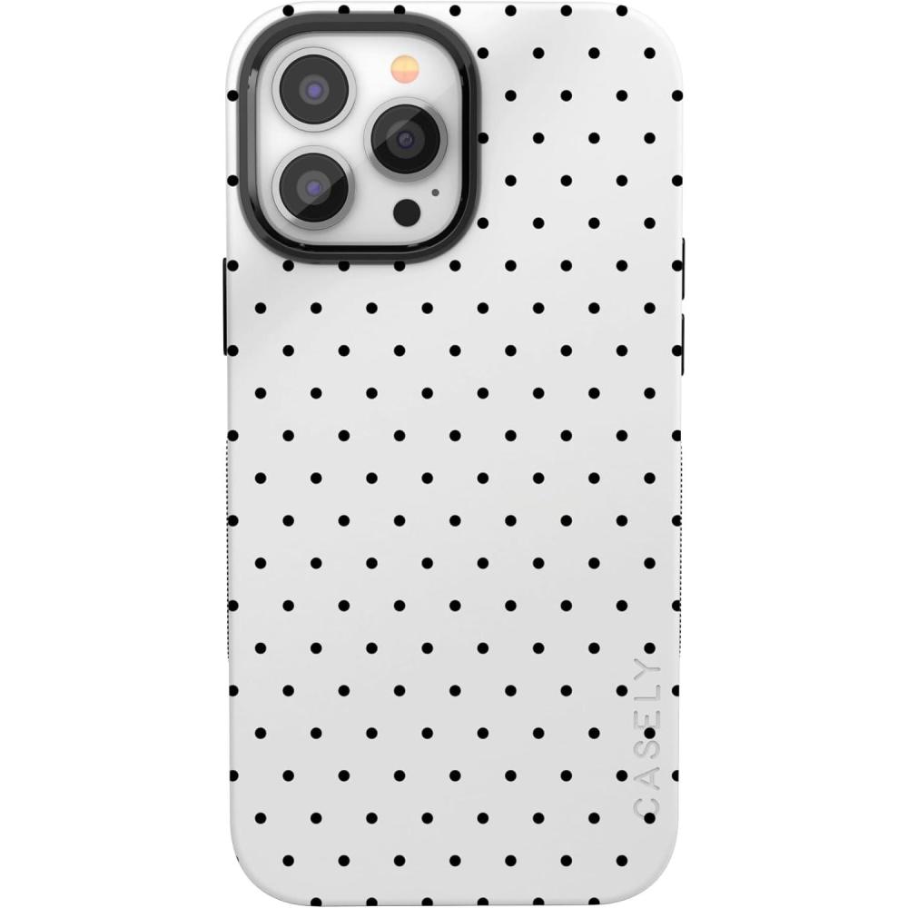 imageCasely iPhone 13 Pro Max Case  Poppy Meadows  Pastel Floral  Bold Protective Design  Compatible with MagSafeOn the Dot  White Polka Dot