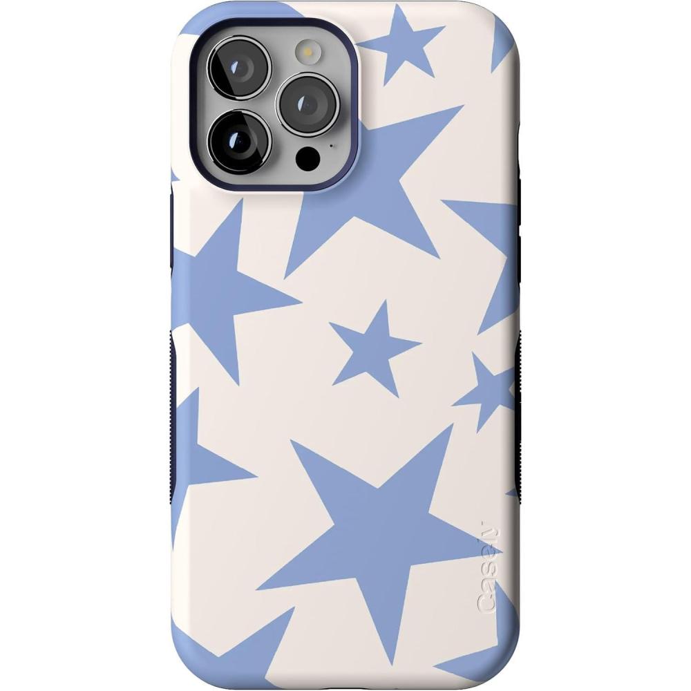 imageCasely iPhone 13 Pro Max Case  Poppy Meadows  Pastel Floral  Bold Protective Design  Compatible with MagSafeStars Align  Blue  White Stars