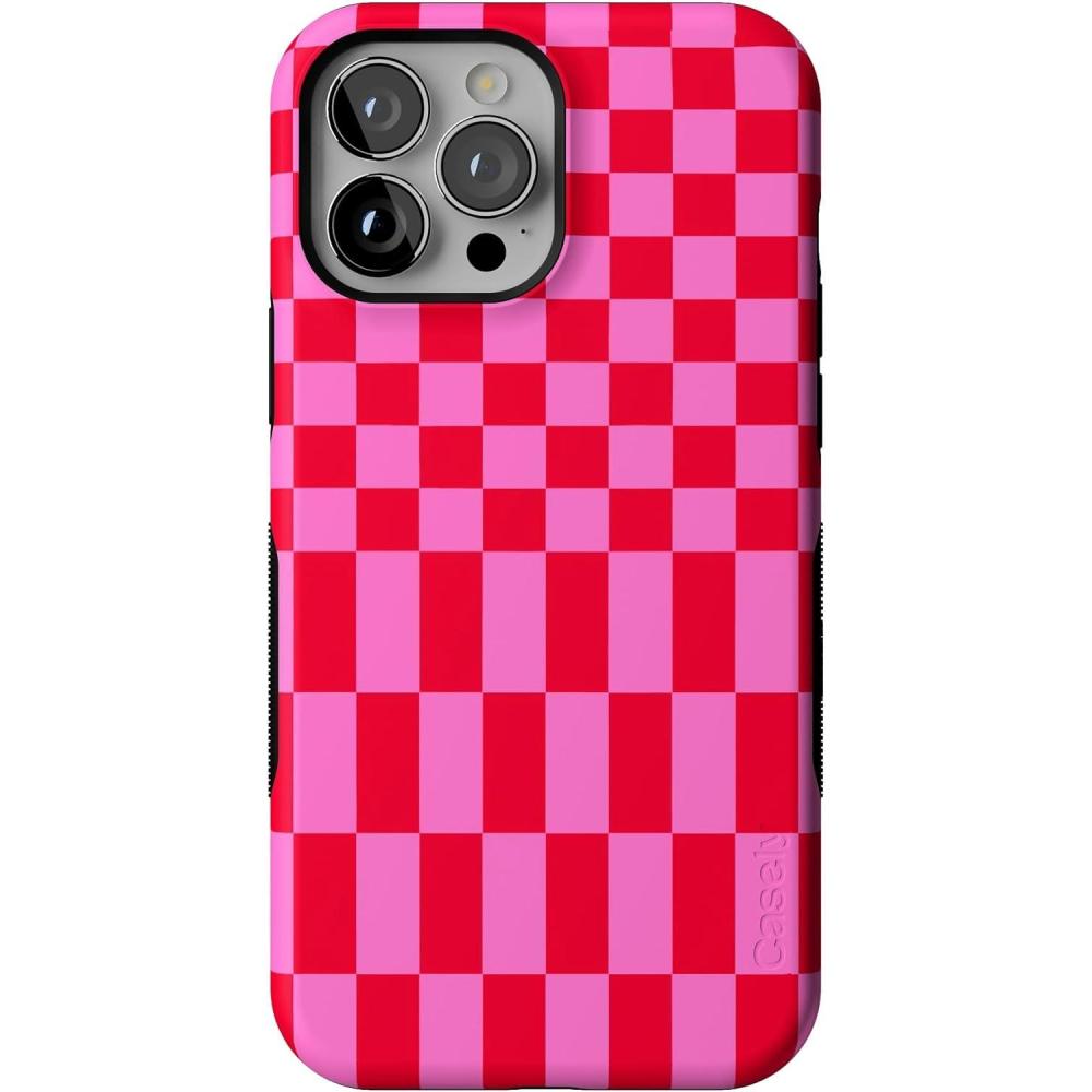 imageCasely iPhone 13 Pro Max Case  Poppy Meadows  Pastel Floral  Bold Protective Design  Compatible with MagSafeVibe Check  Pink Checkerboard