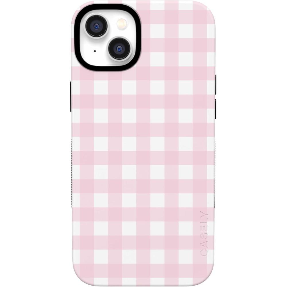 imageCasely iPhone 14 Plus Case  Coquette Girlie  Pastel Bows  Bold Protective Design  Compatible with MagSafePink Plaid  Sunday Best