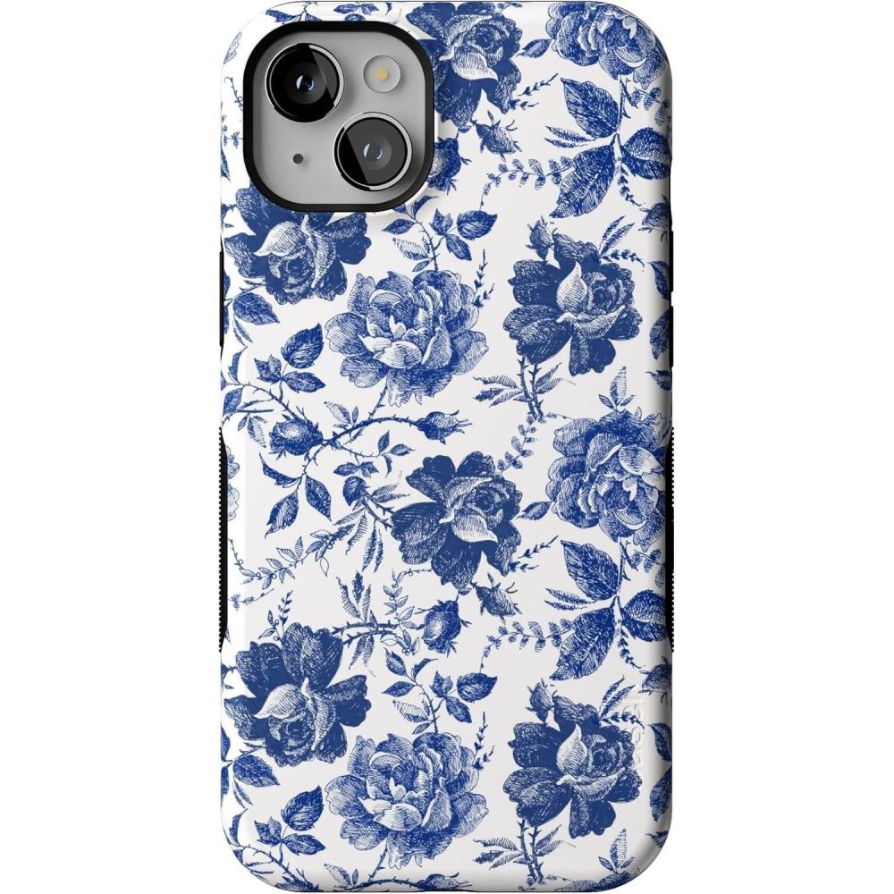 imageCasely iPhone 14 Plus Case  Opposites Attract  Day amp Night Mountains  Bold Protective Design  Compatible with MagSafeRose to Fame  Blue  White Rose Floral