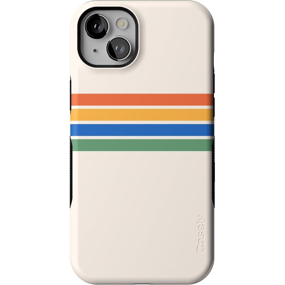 imageCasely iPhone 14 Plus Case  Opposites Attract  Day amp Night Mountains  Bold Protective Design  Compatible with MagSafeTotally Groovy  Rainbow Stripes Color Block