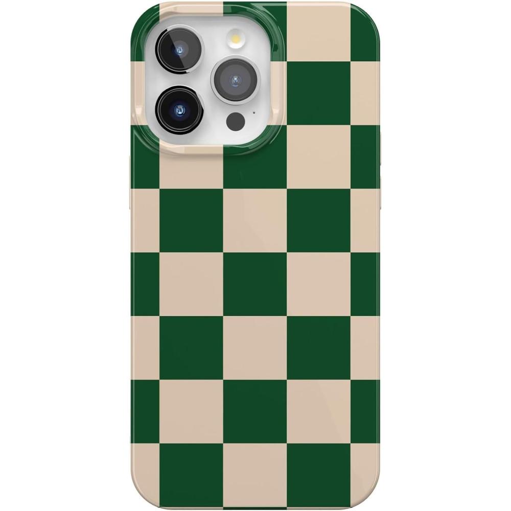 imageCasely iPhone 15 Pro Max Case  Butter Yellow Stripes  Sunday Best  Compatible with MagSafe  Classic Ultra Thin DesignFit Check  Green Checkerboard