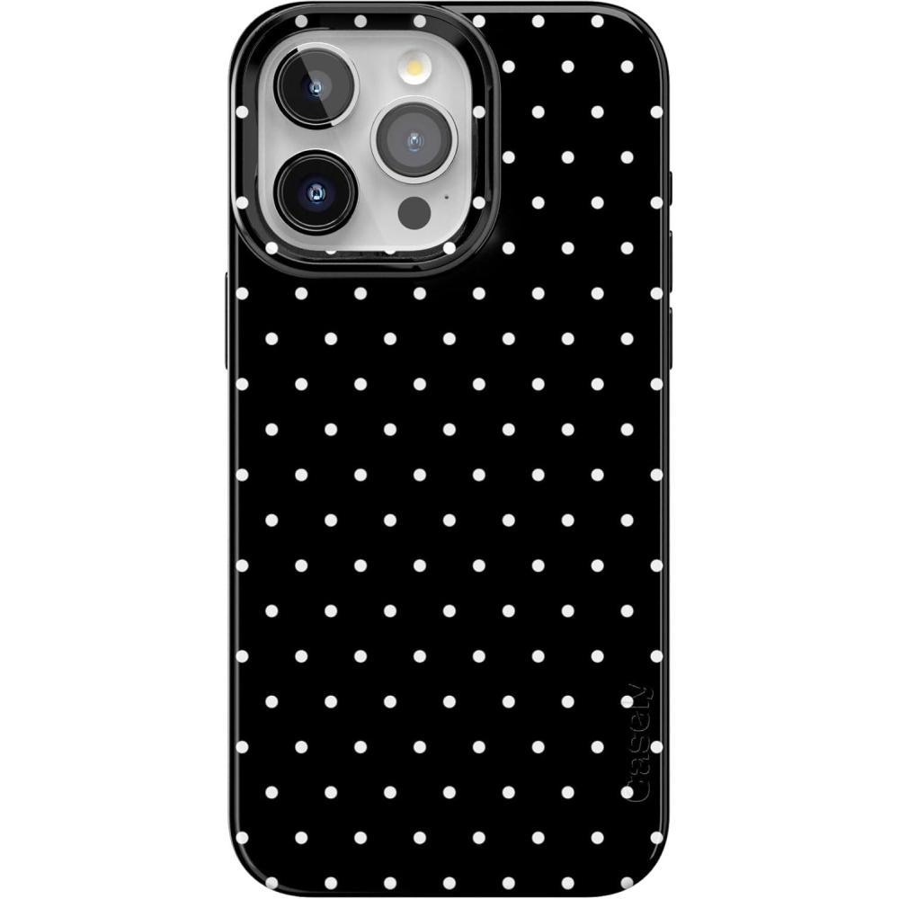 imageCasely iPhone 15 Pro Max Case  Butter Yellow Stripes  Sunday Best  Compatible with MagSafe  Classic Ultra Thin DesignOn the Dot  Black Polka Dot