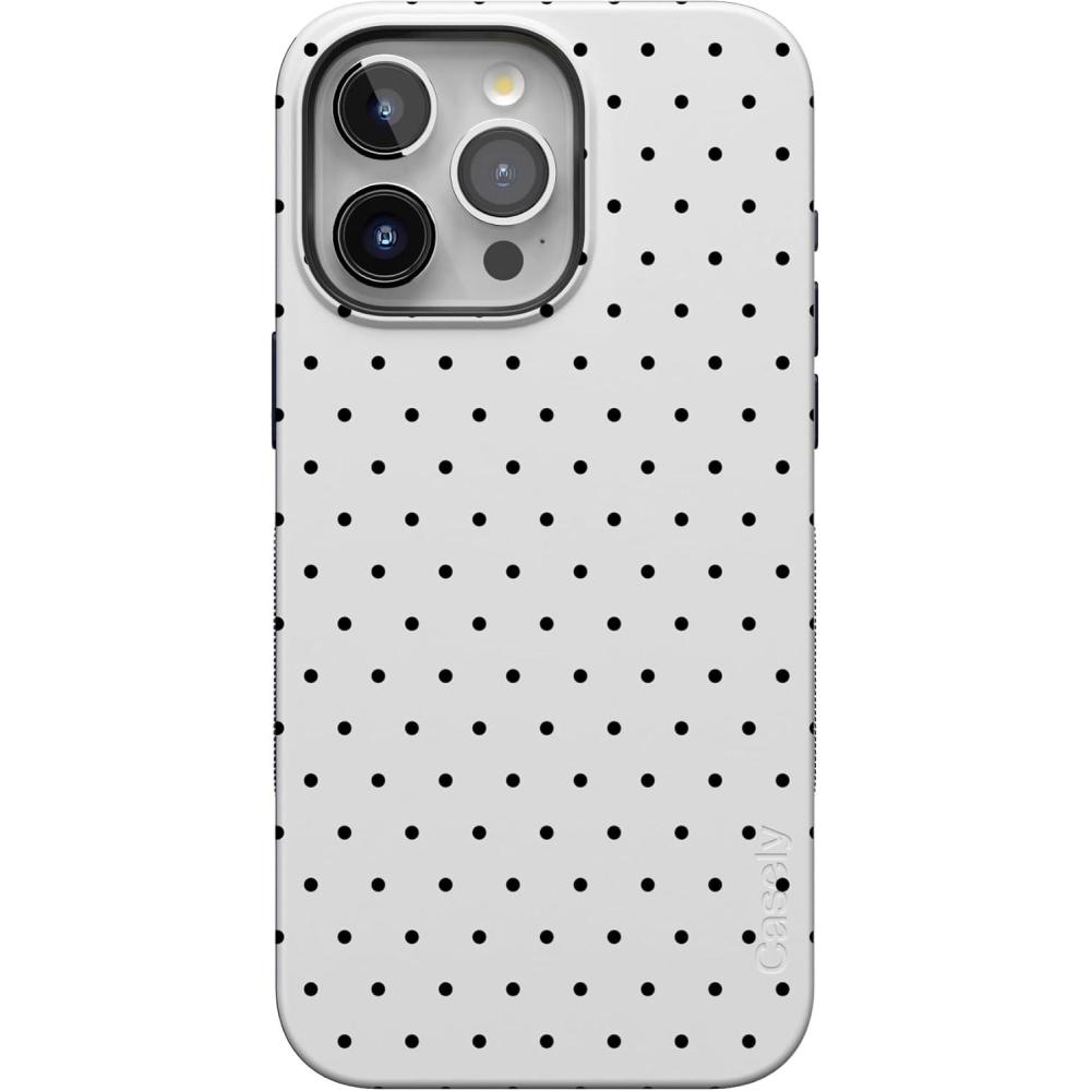 imageCasely iPhone 15 Pro Max Case  Heart Throb  Endless Hearts  Bold Protective Design  Compatible with MagSafeOn the Dot  White Polka Dot