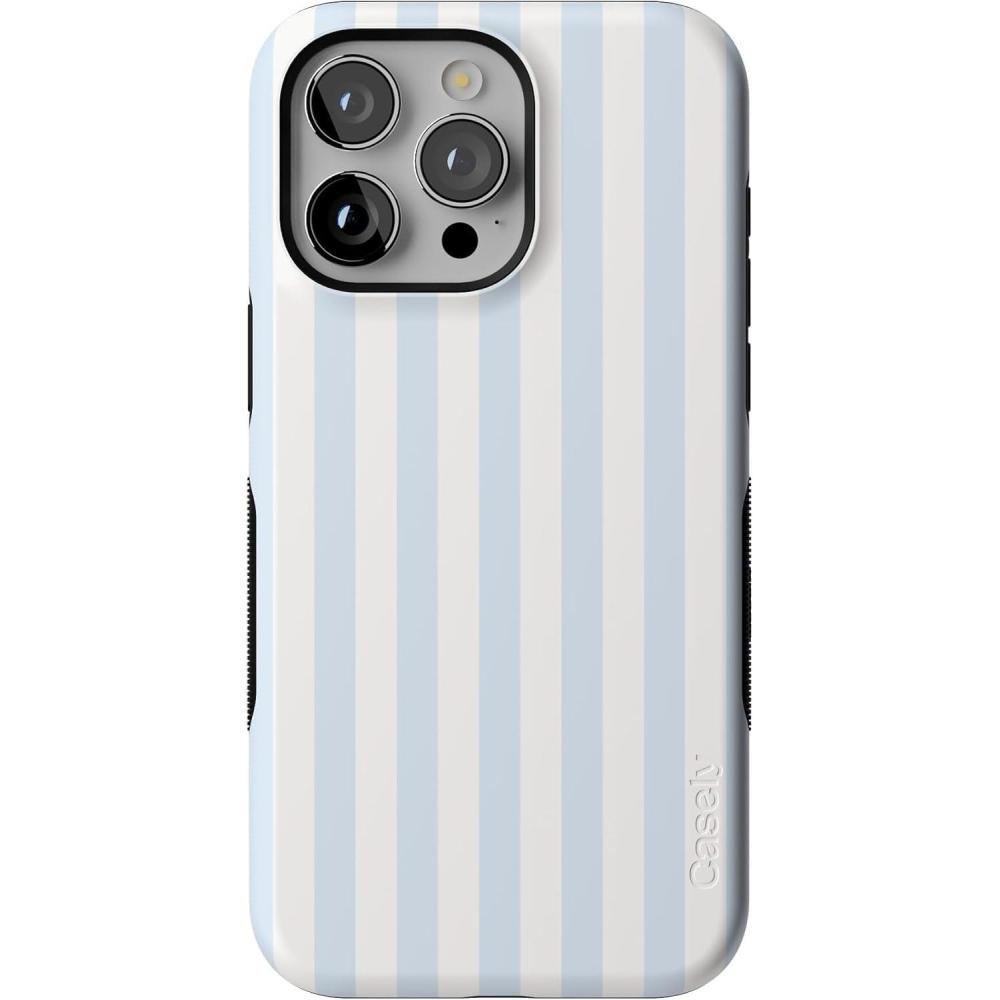 imageCasely iPhone 15 Pro Max Case  Heart Throb  Endless Hearts  Bold Protective Design  Compatible with MagSafeSunday Best  Blue Stripes
