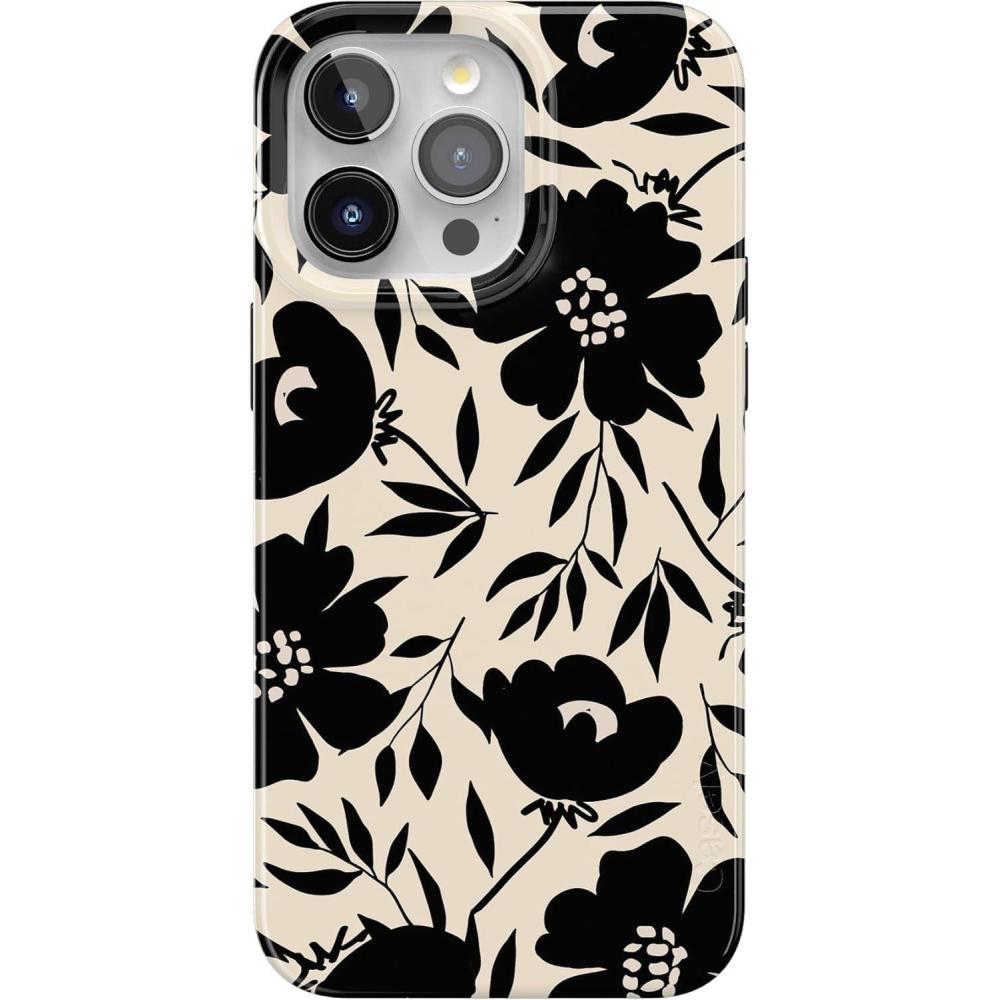 imageCasely iPhone 15 Pro Max Case  Moody Monochrome  Bordeaux Rose  Compatible with MagSafe  Classic Ultra Thin DesignDark Fantasy  Contrast Floral