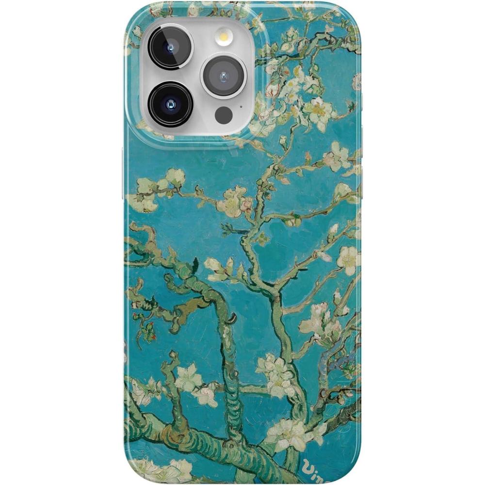 imageCasely iPhone 15 Pro Max Case Moody Monochrome Bordeaux Rose Compatible with MagSafe Classic Ultra Thin DesignVan Gogh Almond Blossom Floral