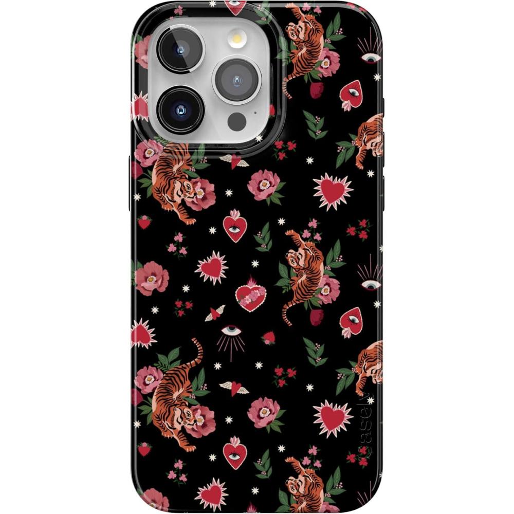 imageCasely iPhone 15 Pro Max Case  Moody Monochrome  Bordeaux Rose  Compatible with MagSafe  Classic Ultra Thin DesignWild at Heart  Tiger