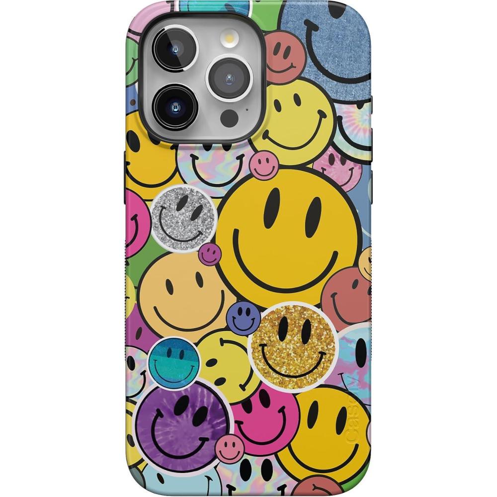 imageCasely iPhone 15 Pro Max Case  Twilight Flora  Moody Monochrome  Bold Protective Design  Compatible with MagSafeAll Smiles  Smiley Face Sticker
