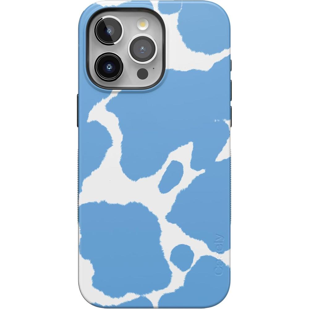 imageCasely iPhone 15 Pro Max Case  Twilight Flora  Moody Monochrome  Bold Protective Design  Compatible with MagSafeCurrent MOOd  Light Blue Cow Print