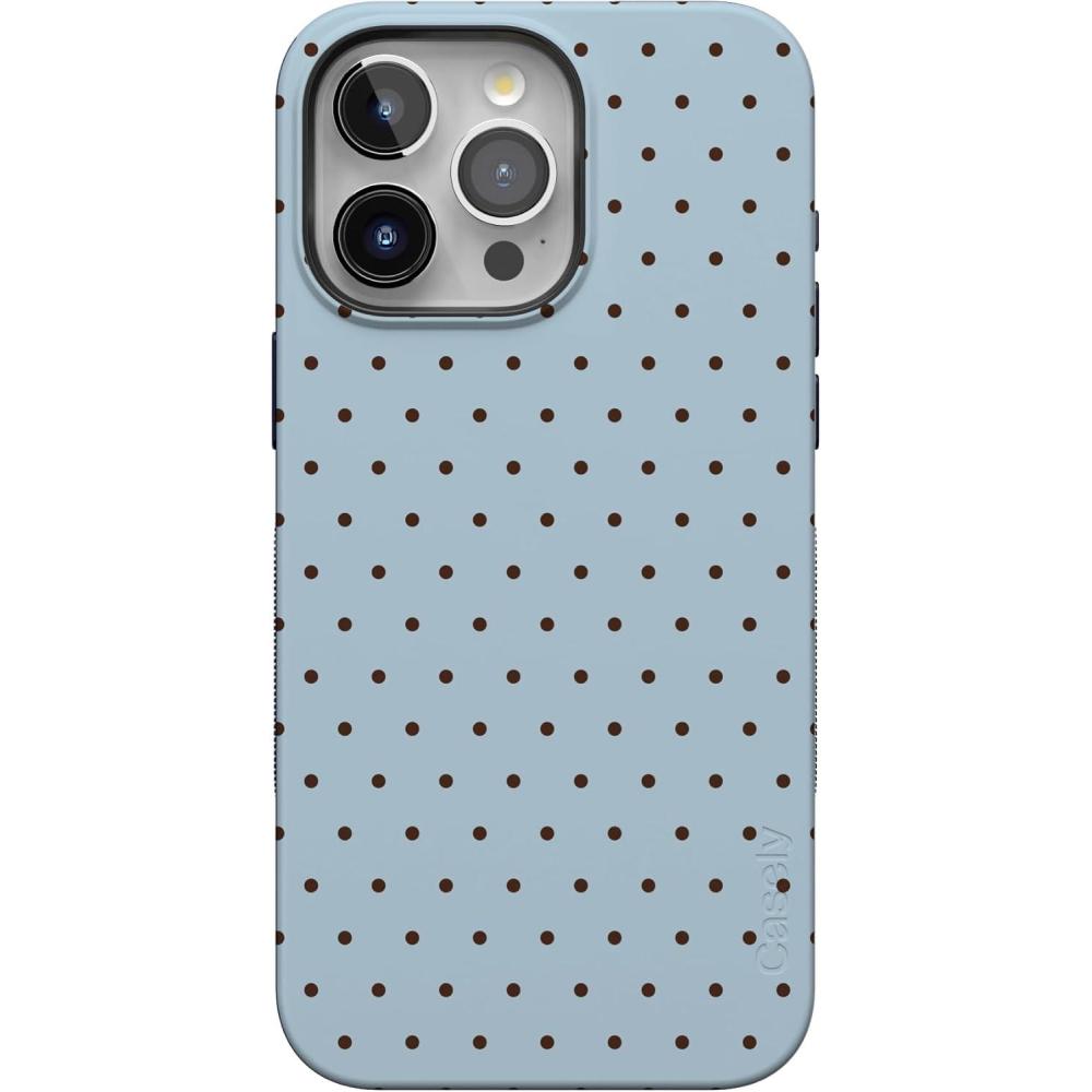 imageCasely iPhone 15 Pro Max Case  Twilight Flora  Moody Monochrome  Bold Protective Design  Compatible with MagSafeOn the Dot  Blue Polka Dot