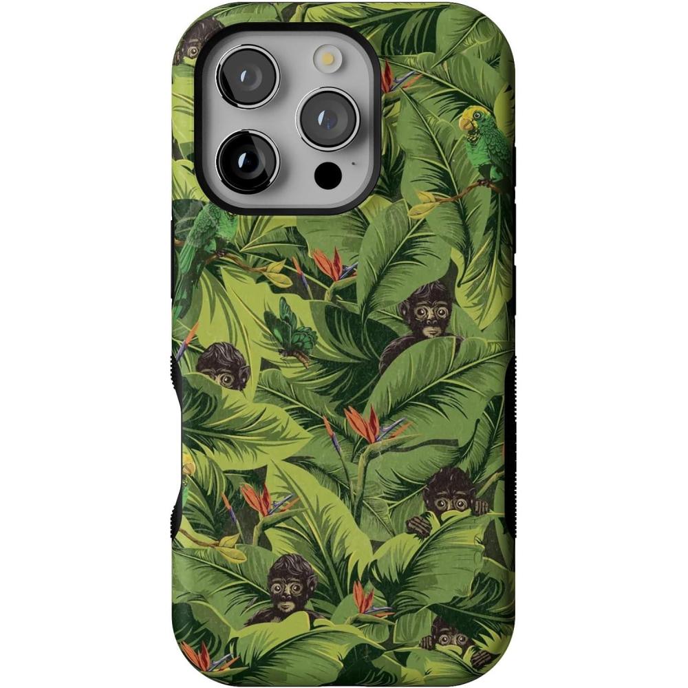 imageCasely iPhone 16 Pro Case  Into The Wild  Black Leopard  Bold Protective Design  Compatible with MagSafeFrida Kahlo  Sneaky Monkeys  Jungle Floral