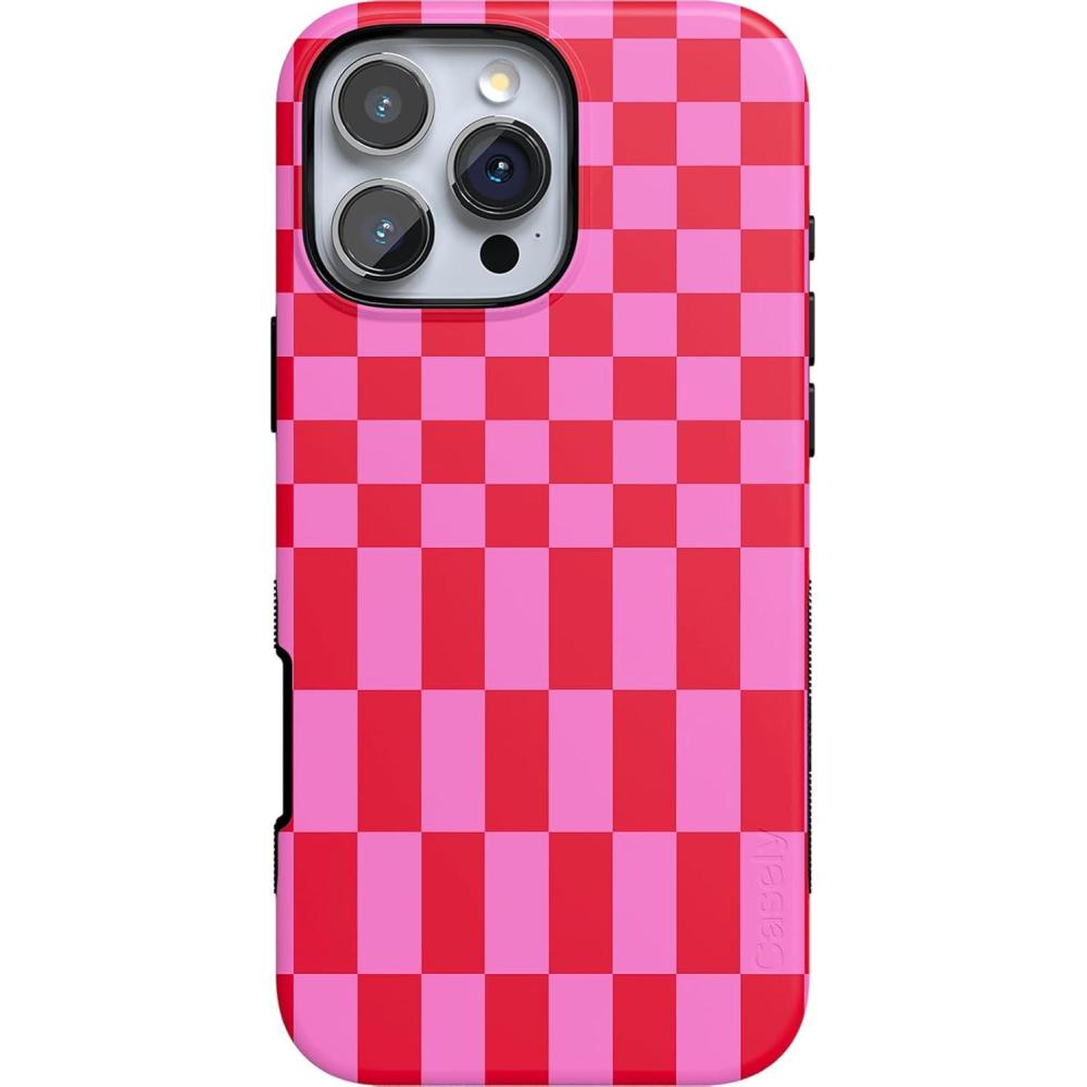imageCasely iPhone 16 Pro Case  Into The Wild  Black Leopard  Bold Protective Design  Compatible with MagSafeVibe Check  Pink Checkerboard