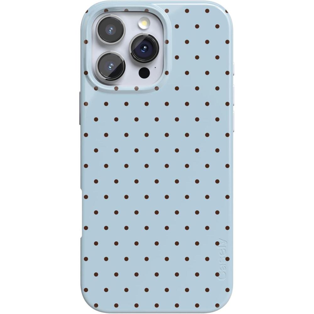 imageCasely iPhone 16 Pro Case  Into The Wild  White Snow Leopard  Compatible with MagSafe  Classic Ultra Slim DesignOn the Dot  Blue Polka Dot