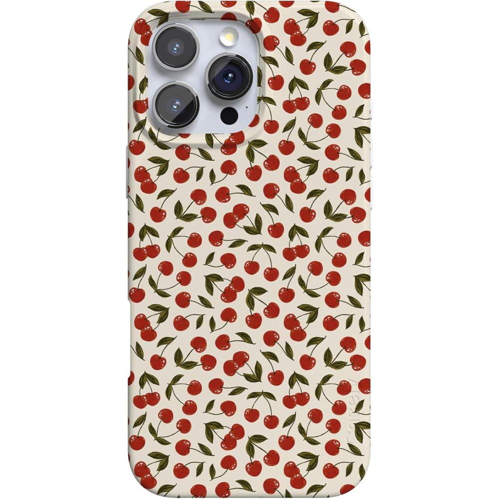 imageCasely iPhone 16 Pro Case  Moody Monochrome  Bordeaux Rose  Compatible with MagSafe  Classic Ultra Thin DesignCherry on Top  Red Cherries