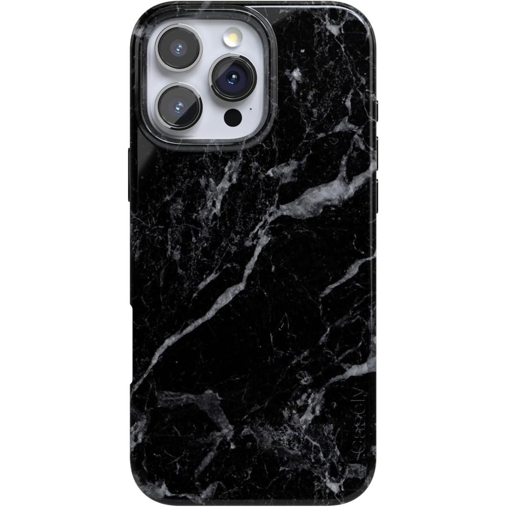 imageCasely iPhone 16 Pro Case  Moody Monochrome  Twilight Flora  Compatible with MagSafe  Classic Ultra Thin DesignBlack Pearl Marble