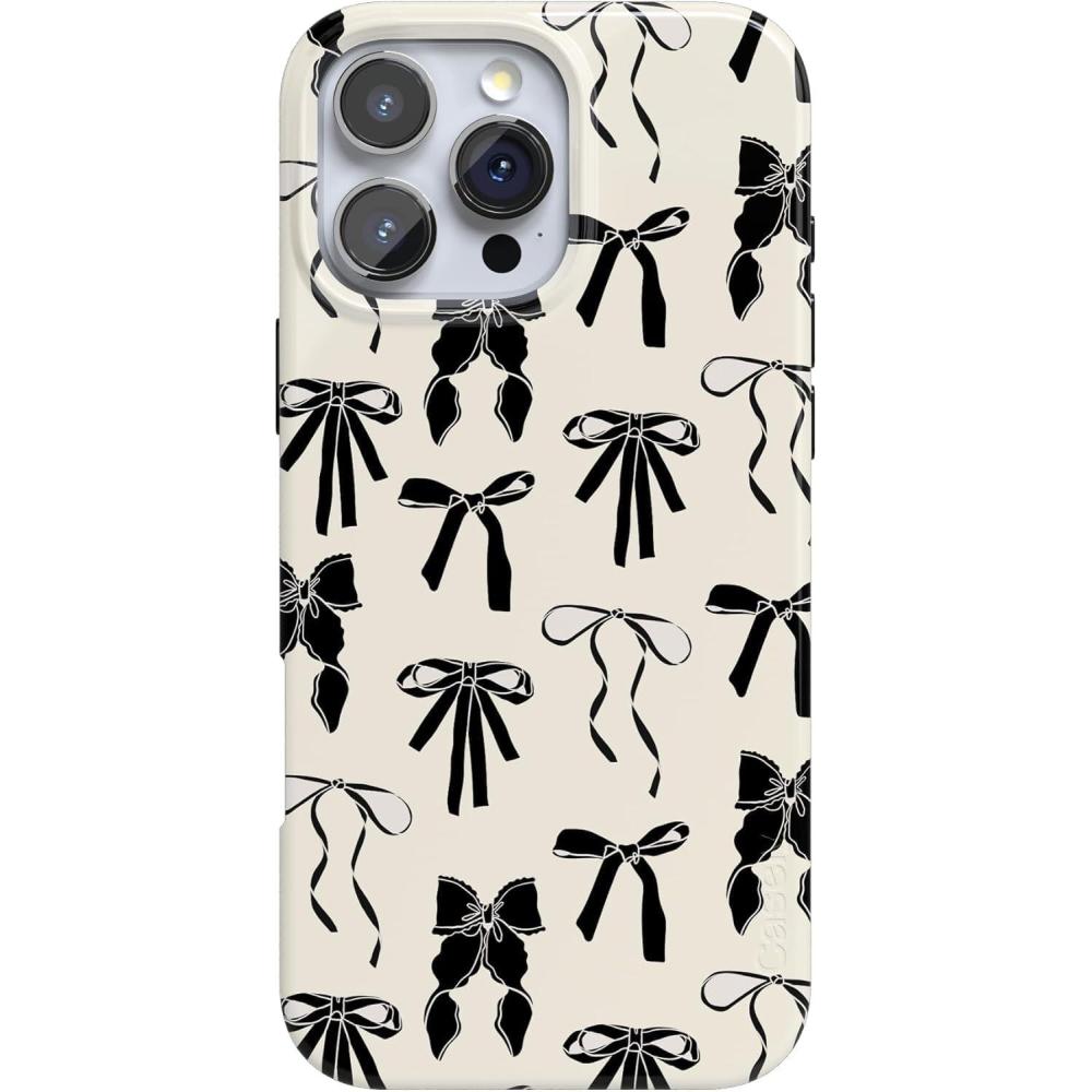 imageCasely iPhone 16 Pro Case  Moody Monochrome  Twilight Flora  Compatible with MagSafe  Classic Ultra Thin DesignGoth Girlie  Black Bows