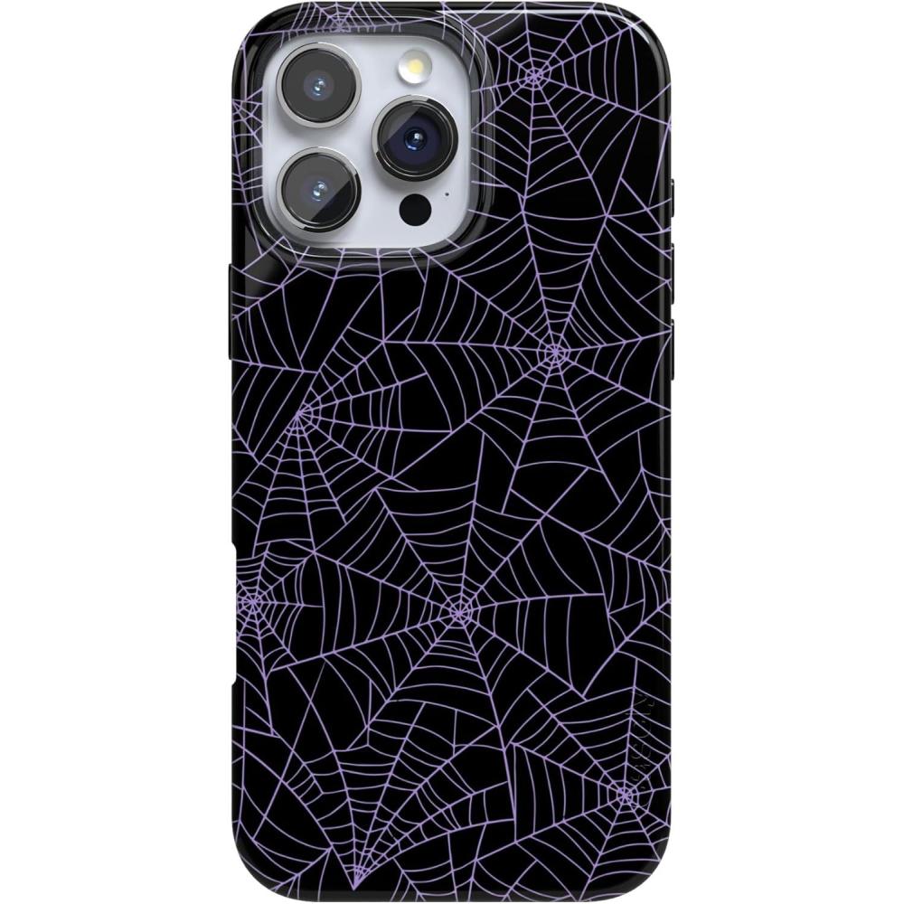 imageCasely iPhone 16 Pro Case  Moody Monochrome  Twilight Flora  Compatible with MagSafe  Classic Ultra Thin DesignMidnight Web  Spider Web
