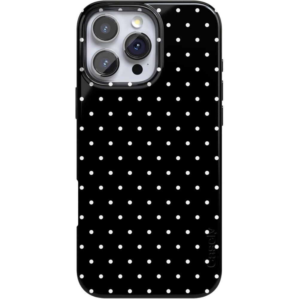 imageCasely iPhone 16 Pro Case  Moody Monochrome  Twilight Flora  Compatible with MagSafe  Classic Ultra Thin DesignOn the Dot  Black Polka Dot