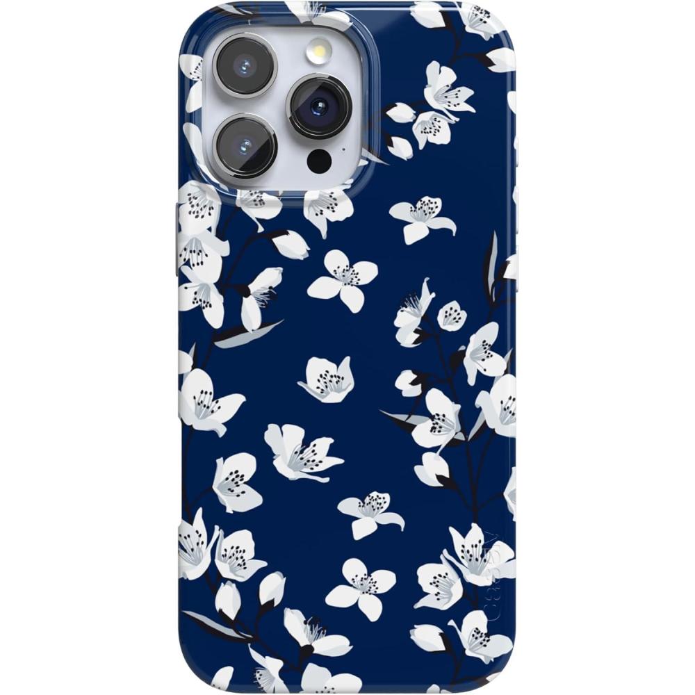 imageCasely iPhone 16 Pro Case  Moody Monochrome  in The Grove  Compatible with MagSafe  Classic Ultra Thin DesignFloral Forest  Navy Cherry Blossom Floral