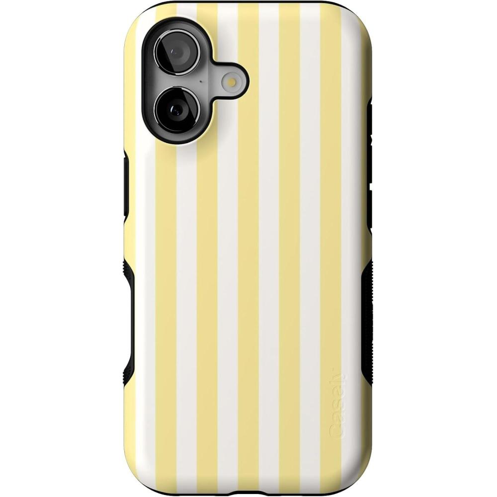 imageCasely iPhone 17 Case  Into The Wild  White Snow Leopard  Bold Protective Design  Compatible with MagSafeButter Yellow Stripes  Sunday Best