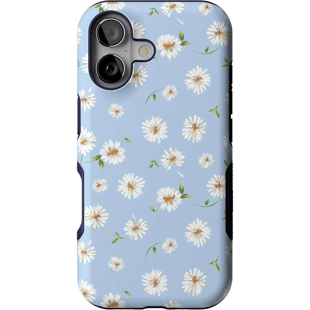 imageCasely iPhone 17 Case  Into The Wild  White Snow Leopard  Bold Protective Design  Compatible with MagSafeDaisy Daydream  Baby Blue Floral