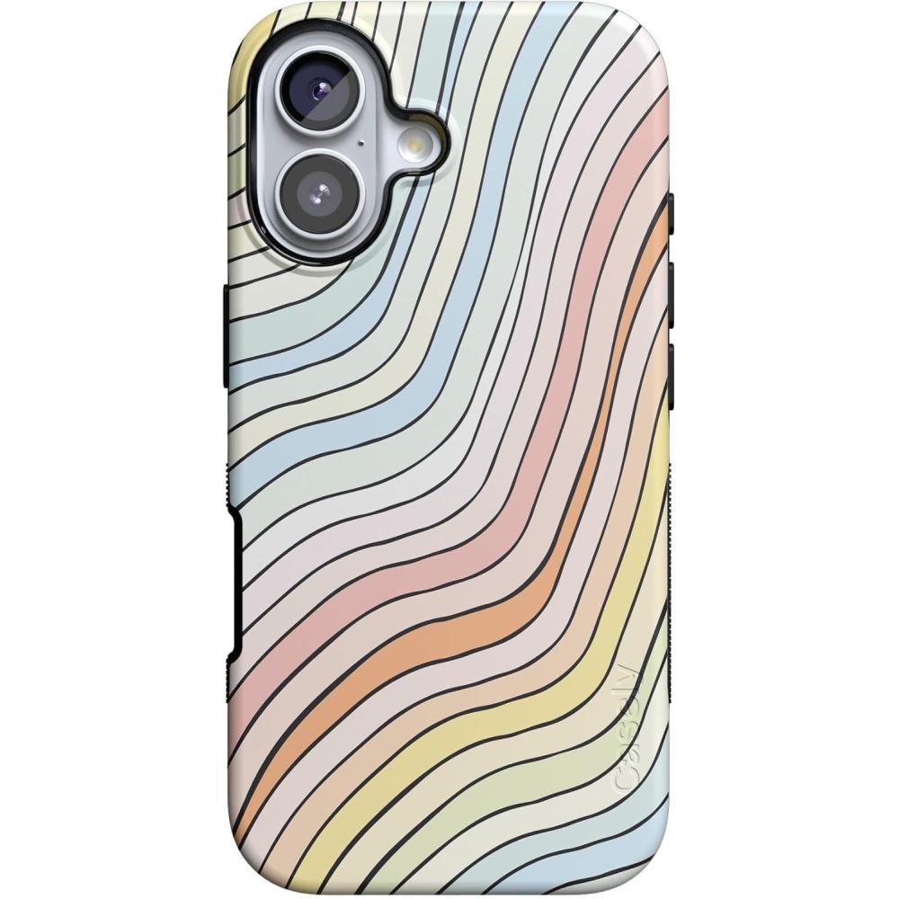 imageCasely iPhone 17 Case Into The Wild White Snow Leopard Bold Protective Design Compatible with MagSafeRide The Wave Pastel Rainbow Lined