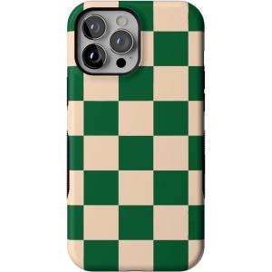 Casely iPhone 13 Pro Max Case | Falling for You | Plum Floral | Bold Protective Design | Compatible with MagSafe(Fit Check | Green Checkerboard)