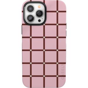 Casely iPhone 13 Pro Max Case | Falling for You | Plum Floral | Bold Protective Design | Compatible with MagSafe(Uptown Gridlock | Pink Checkerboard)