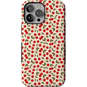 Casely iPhone 13 Pro Max Case | Poppy Meadows | Pastel Floral | Bold Protective Design | Compatible with MagSafe(Cherry on Top | Red Cherries Floral)
