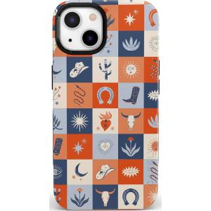 Casely iPhone 14 Plus Case | Coquette Girlie | Pastel Bows | Bold Protective Design | Compatible with MagSafe(Dirt Road Chic | Western Squares)