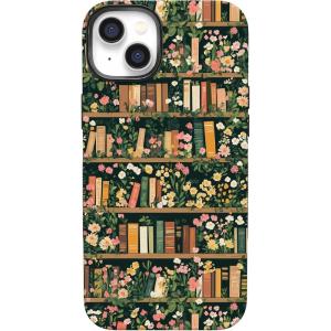 Casely iPhone 14 Plus Case | Opposites Attract | Day & Night Mountains | Bold Protective Design | Compatible with MagSafe(Book Nook | Floral Library)