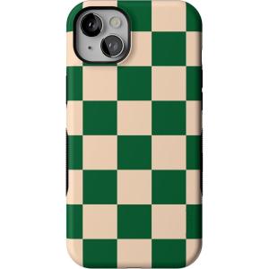 Casely iPhone 14 Plus Case | Opposites Attract | Day & Night Mountains | Bold Protective Design | Compatible with MagSafe(Fit Check | Green Checkerboard)